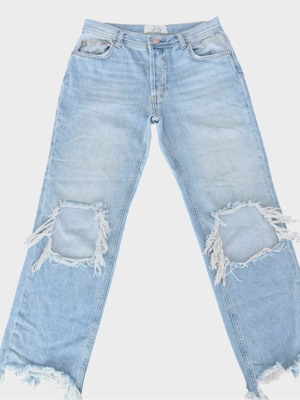 We The Free Distressed Light Wash 100% Cotton Raw Hem Straight Leg Jeans Size 25